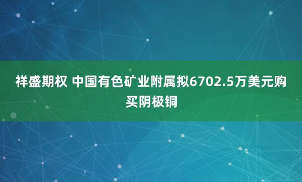 祥盛期权 中国有色矿业附属拟6702.5万美元购买阴极铜